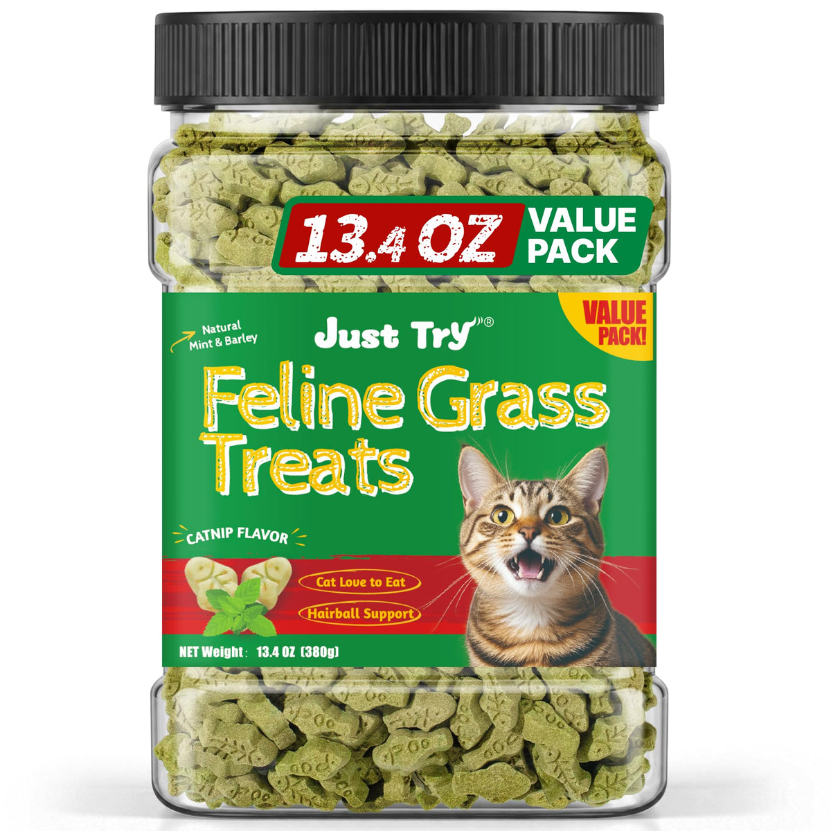 Just Try Cat Grass Treats for Indoor Cats Hairball Control 13.4 OZ