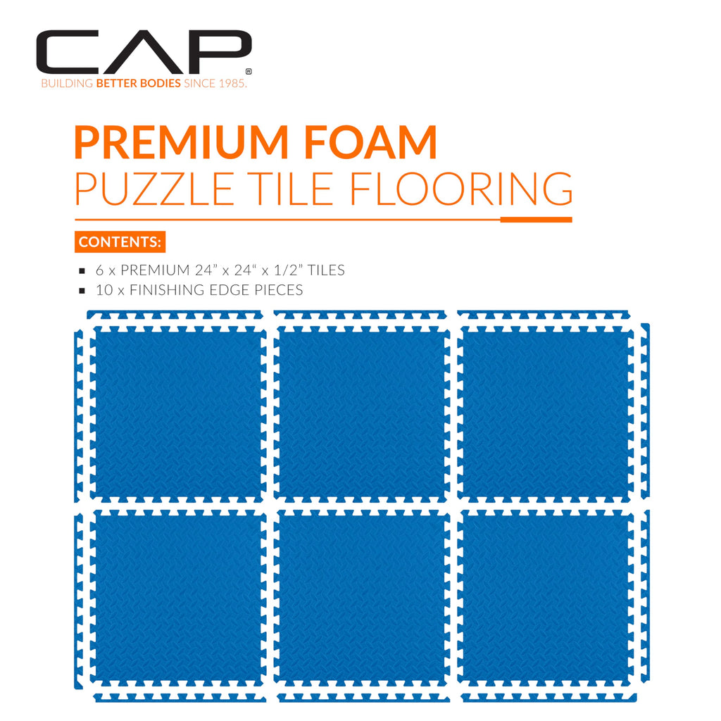 CAP Barbell 1/2-Inch Interlocking EVA Foam Exercise Puzzle Mat Home Gym Flooring - 1 Pack | 24" x 24" x 1/2" | Diamond Pattern - Blue