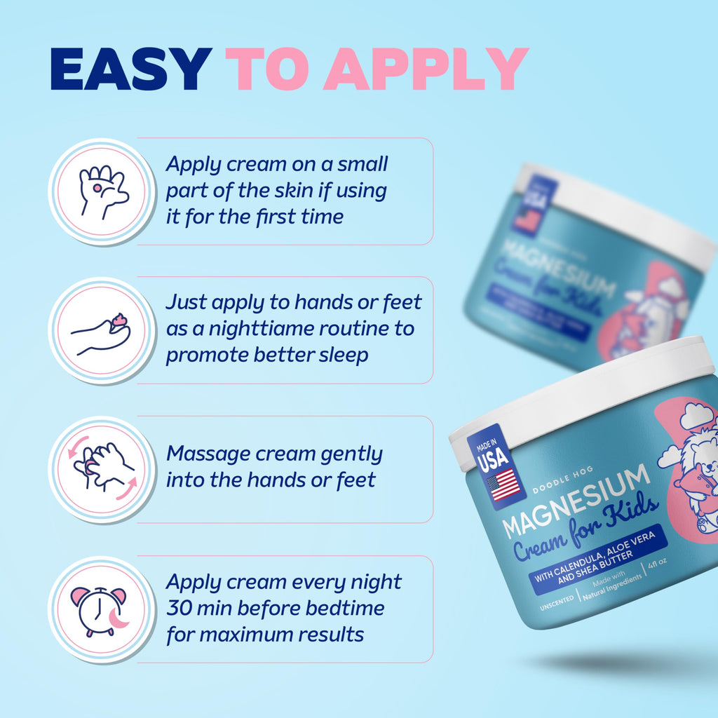 DOODLE HOG Magnesium Cream for Kids - Soothing Relief & Relaxation with Calendula, Aloe Vera, Shea Butter - Bedtime Magnesium Lotion for Kids Sleep - (4 oz, Unscented)