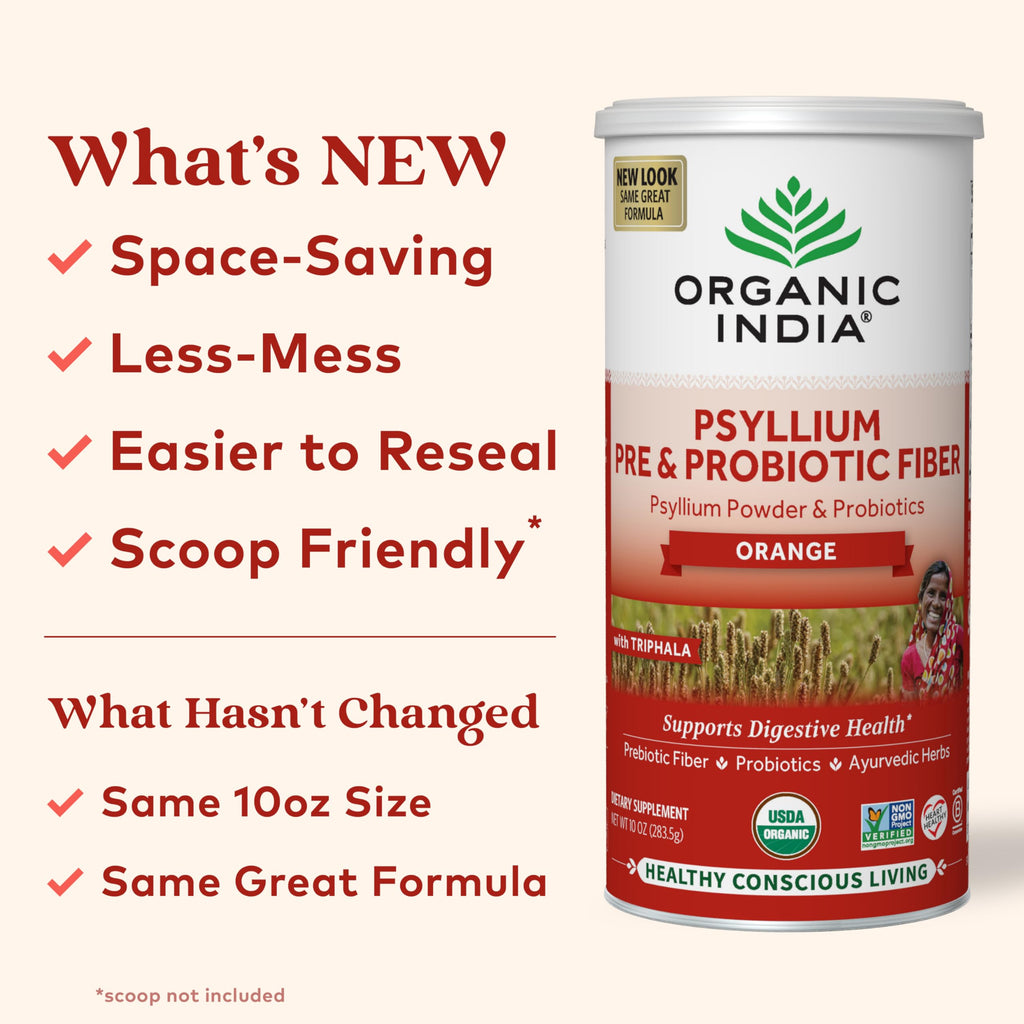 Organic India Psyllium Husk Powder - Pre & Probiotic Fiber Supplement, Organic Psyllium Husk Fiber Supplement, Dietary Fiber, USDA Organic, Vegan, Gluten Free - Orange, 10 Oz