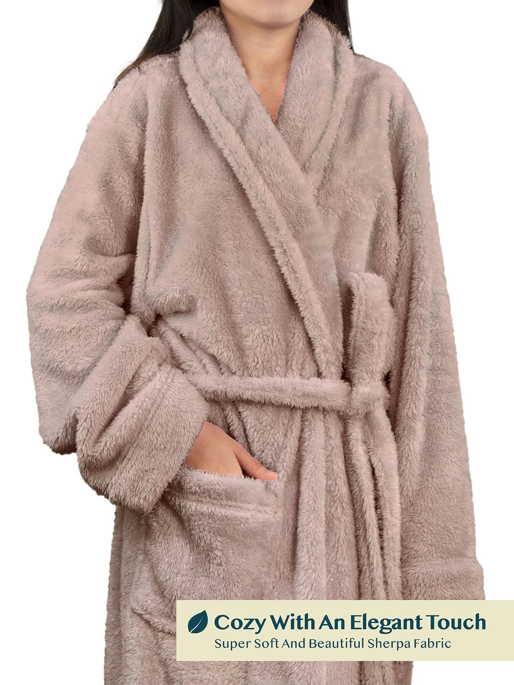PAVILIA Premium Womens Plush Soft Robe, Sherpa Bathrobe, S/M Taupe
