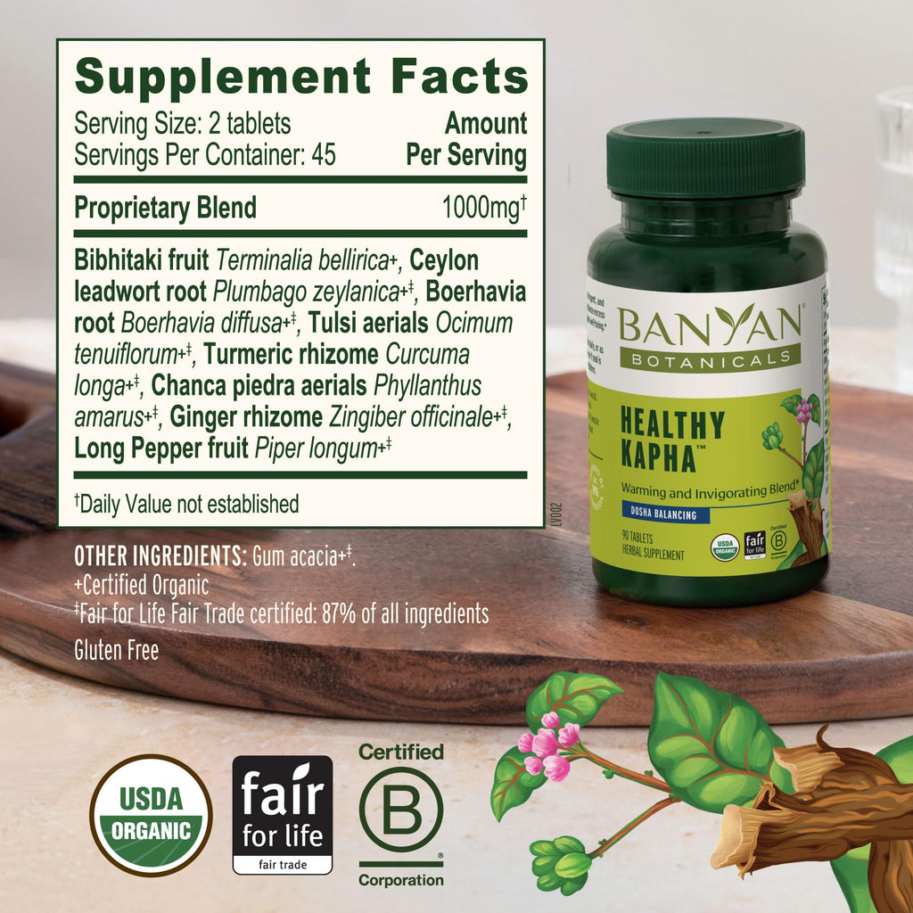Banyan Botanicals Organic Healthy Kapha – Warming & Invigorating Herbal Supplement – Supports Systemic Movement, Physical Energy & Circulation – 90 Tablets – USDA Organic