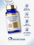 Carlyle Citicoline CDP Choline 1000mg | 60 Capsules | Extra Strength Formula | Non-GMO, Gluten Free Supplement