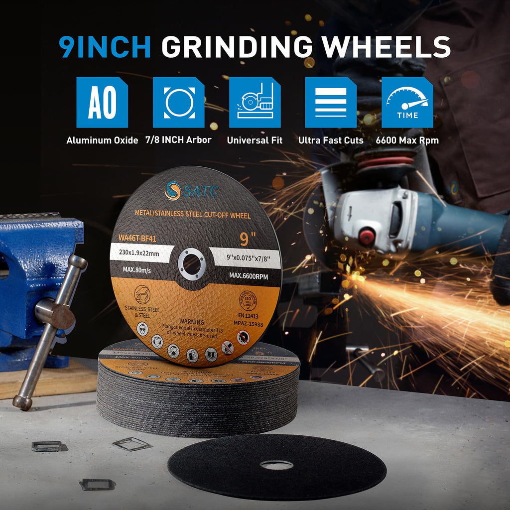 S SATC Die Grinder Cut Off Wheel 9 Inch 25PCS Cut Off Wheels Fit Angle Grinder Air Tool 9” x .075” x 7/8”