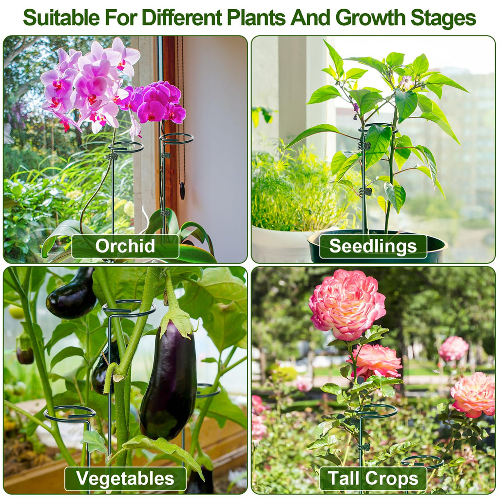 Mwellewm 6 Sets Plant Stakes 12/25/36 Inch Adjustable Plant Support Stakes Tall for Indoor Outdoor Plant Holder Stick Steel Garden Stem Pole Amaryllis Stakes with 30 Clip for Tomato Orchid Lily Flower