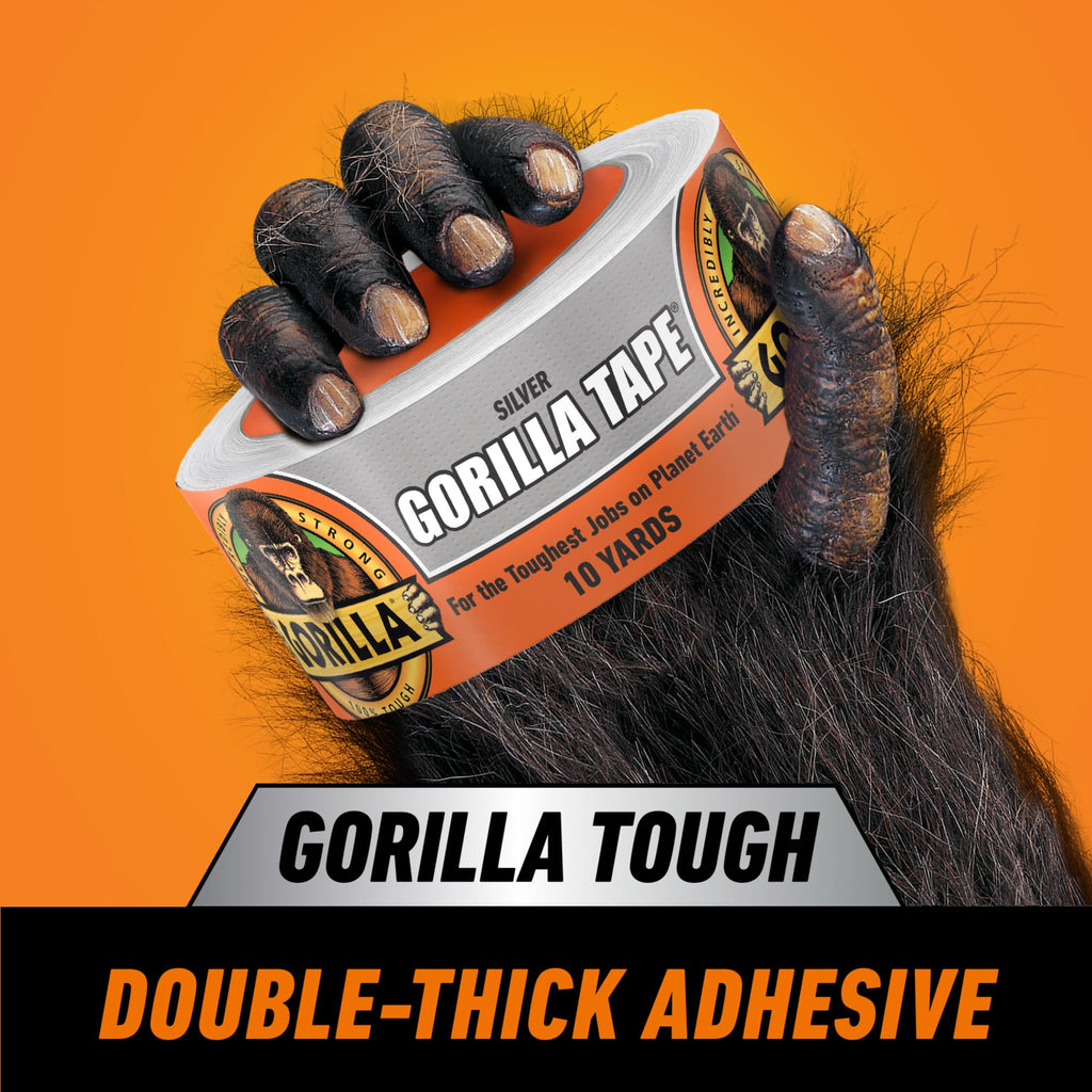 Gorilla Heavy Duty Duct Tape, Silver, 1.88 in x 10 yd, 1-Pack