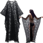 Mepase Boho Witch Lace Kimono Kaftan Dress Robe Beach Bikini Swimsuit,Black