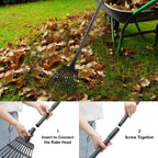 Rake for Leaves Small Metal Garden Tool with 11 Tines 63 Inch Adjustable Handle Sturdy Yard Rake for Gardening Gathering Leaves Weeds Debris, Black