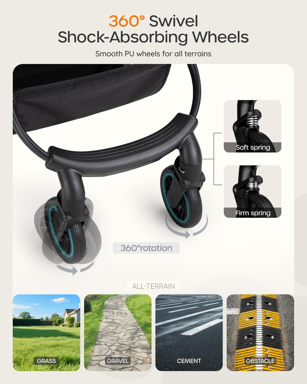 OJCME 3 in 1 Pet Carrier Stroller with Detachable Carrier, Foldable Dog & Cat Stroller for Small/Medium Dogs up to 33 lbs, Large Storage Bag, Full Window Mesh, One-Touch Dual Brake, Car Seat