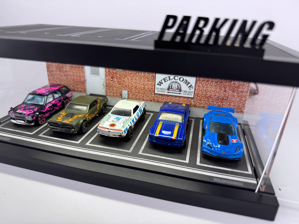 Bivitre 1/64 Model Car Display Case - Compatible with Hot Wheels Matchbox Mini GT Diecast Cars,Acrylic Box for Toy Cars Display Décor and Storage,Stackable Garage Diorama with LED Lights(1T-RedBrick)