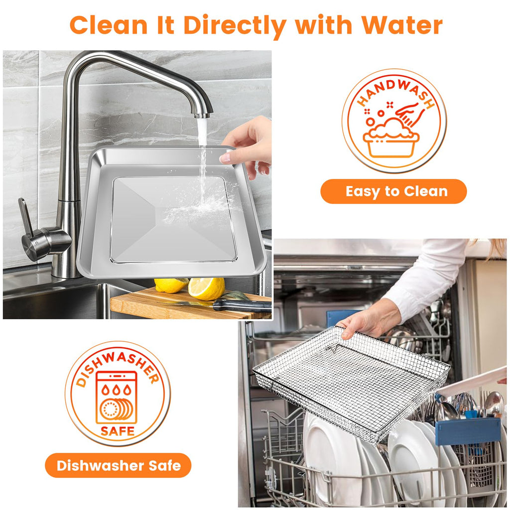 Air Fryer Basket Tray Replacement for Cuisinart TOA-60 TOA-65 TOA-70 Toaster Air Fryer Convection Oven, 12.4 * 11'' Mesh Air Fryer Steel Basket Wire Rack Accessories Parts, Dishwasher Safe