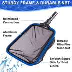 POOLAZA Deluxe Swimming Pool Cleaning Kit Including 20'' Pool Brush Head & Heavy Duty Pool Nets for Cleaning (17.5''Pool Net Skimmer & Semi-deep Ultra Fine Mesh Pool Skimmer Net with Aluminum Frame)