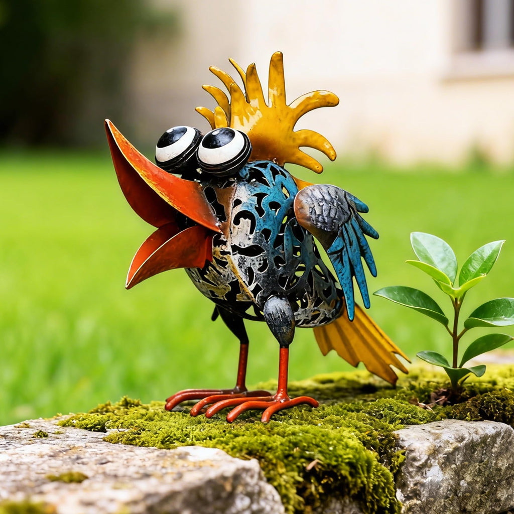 Metal Bird Outdoor Decor - 6.5inch Outdoor Metal Art Yard Art Garden Statue