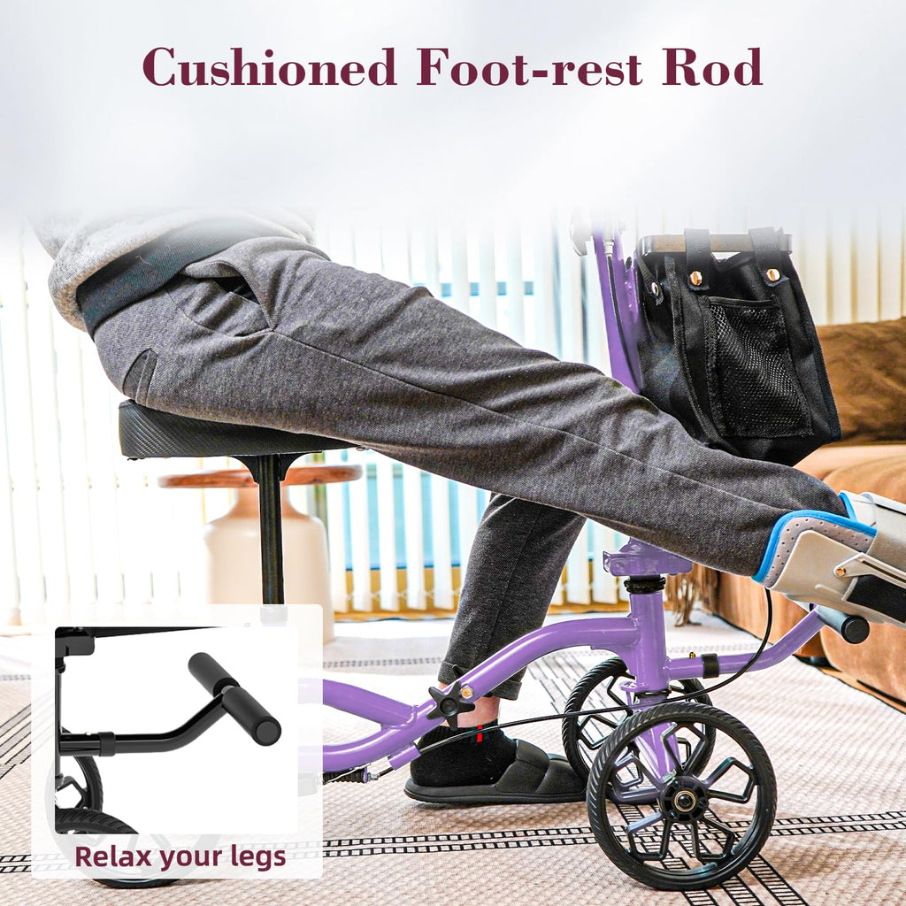 Fvzzin Lightweight Knee Scooter Crutch Alternative, Foldable & Adjustable Knee Scooter for Adults for Foot Surgery, Steerable Knee Walker with Detachable Basket, Includes DIY Stickers-Cream Purple