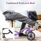 Fvzzin Lightweight Knee Scooter Crutch Alternative, Foldable & Adjustable Knee Scooter for Adults for Foot Surgery, Steerable Knee Walker with Detachable Basket, Includes DIY Stickers-Cream Purple