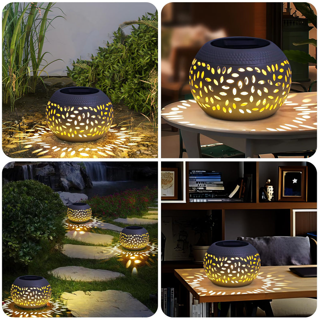 Solar Lanterns Waterproof Outdoor Decor,2 Pack White Hollow Out Metal Solar Lights - Unique Gifts for Women Mom Wife - Outside Garden Yard Porch Indoor Tabletop Retro Decorations