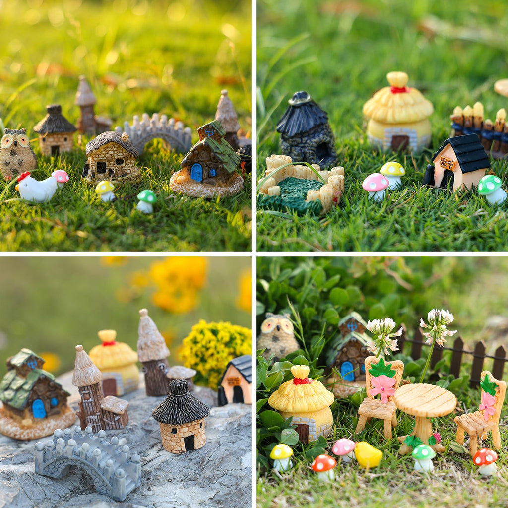 HIYZI 60 PCS Mini Fairy Garden Accessories Kit Miniature House Decor