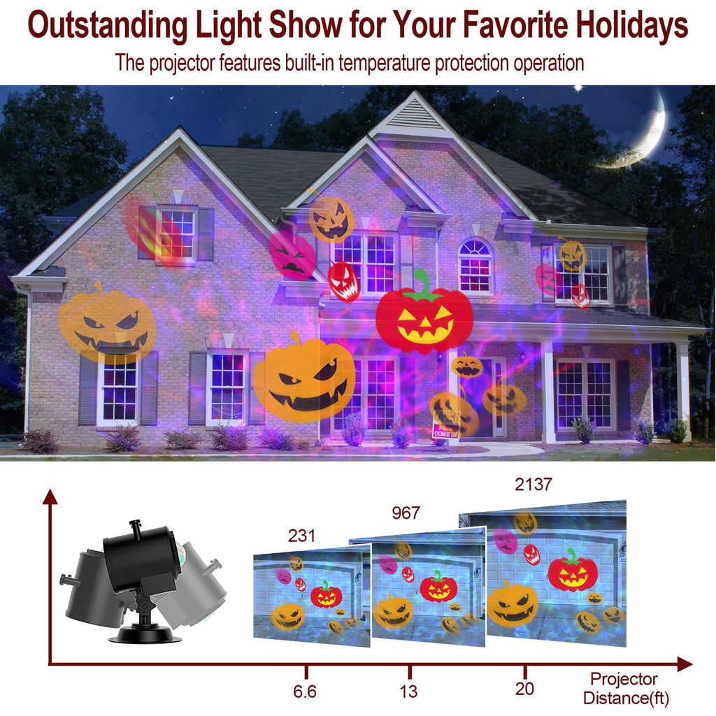 2026 Upgraded Halloween Projector, 8 Patterns (Ocean Wave & Patterns),8 Theme Waterproof Holiday Projector with Remote for Halloween,Christmas,Happy New Year