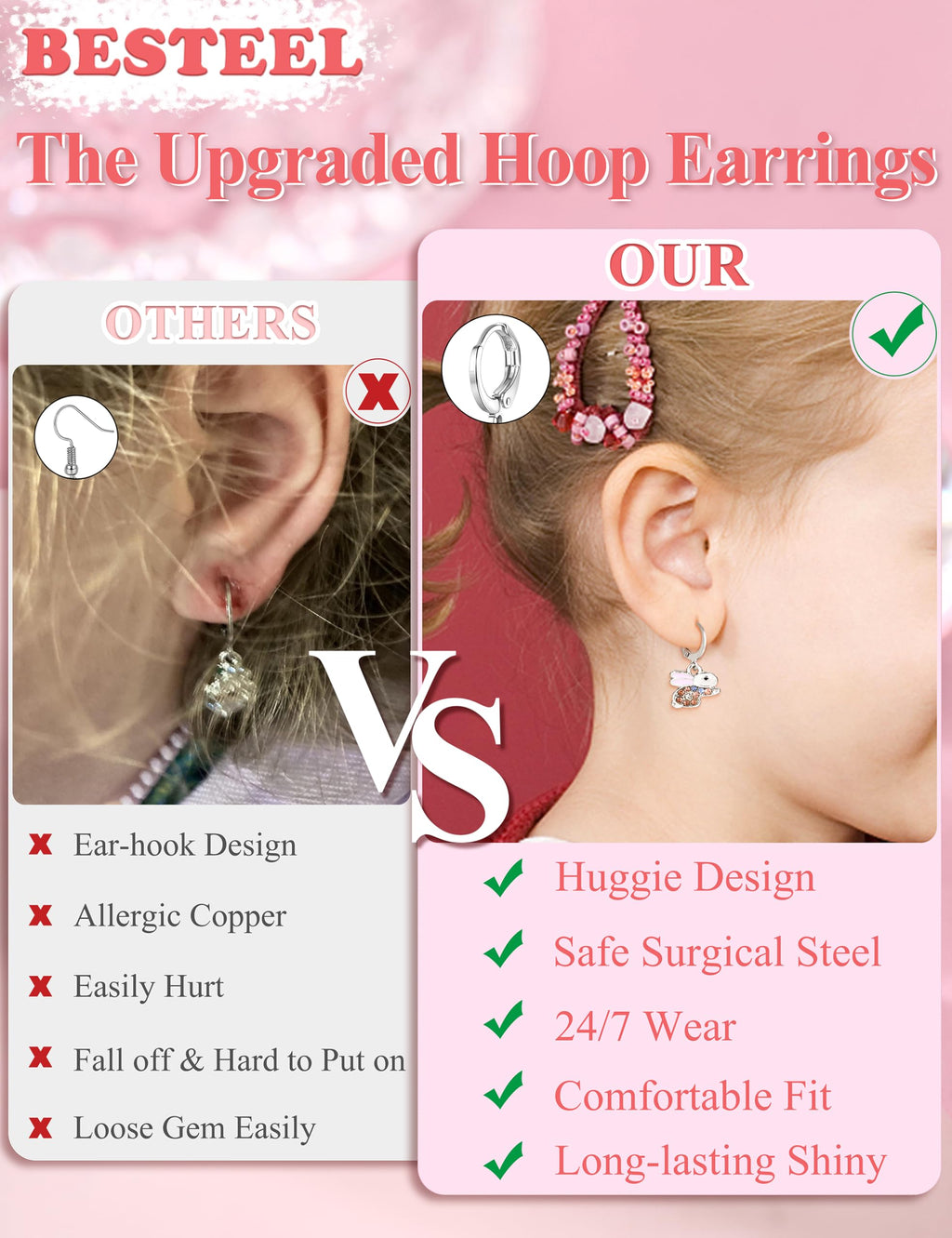 BESTEEL 16 Pairs Hypoallergenic Earrings for Girls Women Sensitive Ears Cute Surgical Steel Dangle Huggie Hoop Earings Set with Charm CZ Heart Animal Christmas Gifts Silver