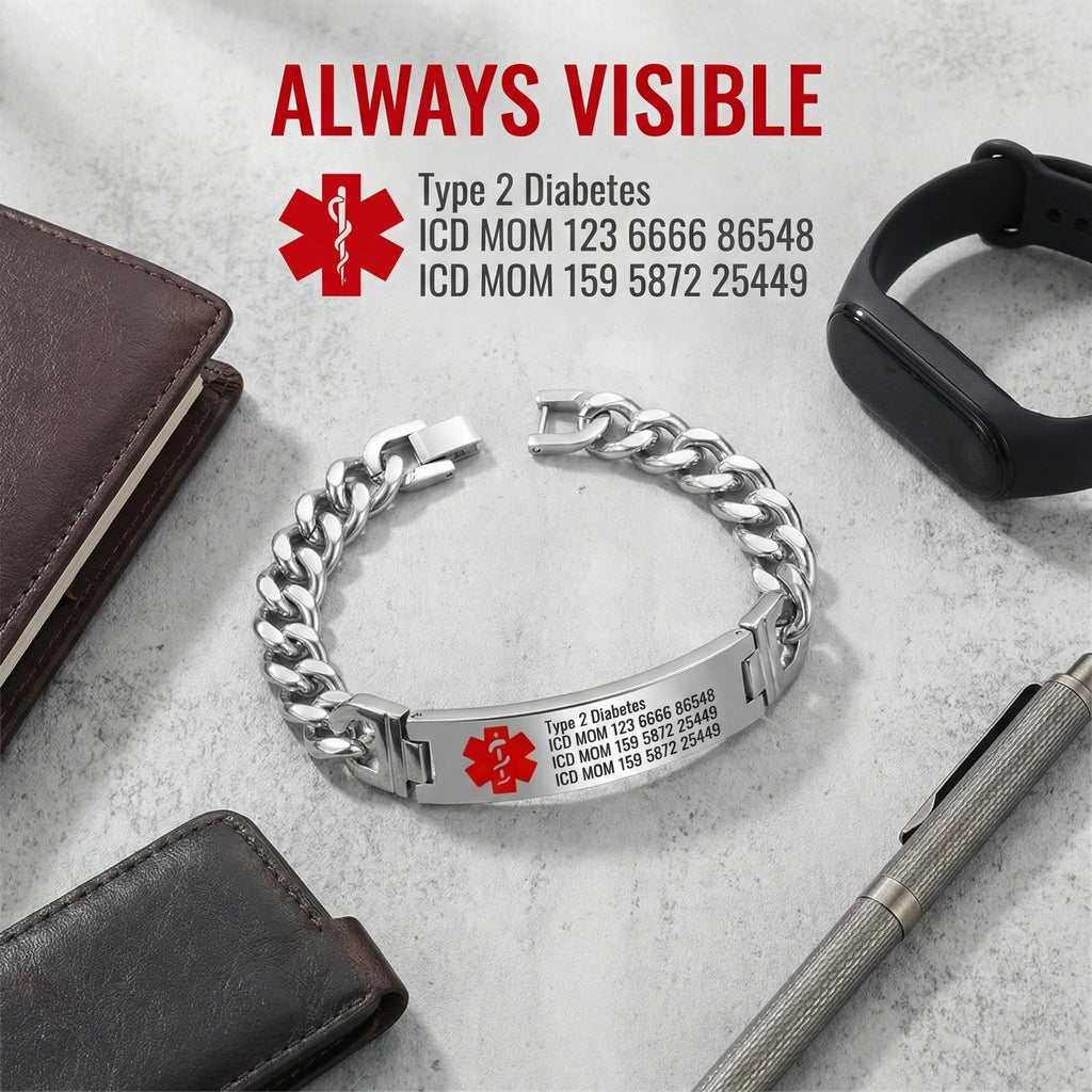 Custom Engraved Medical Alert Bracelet for Men and Women, Titanium Steel