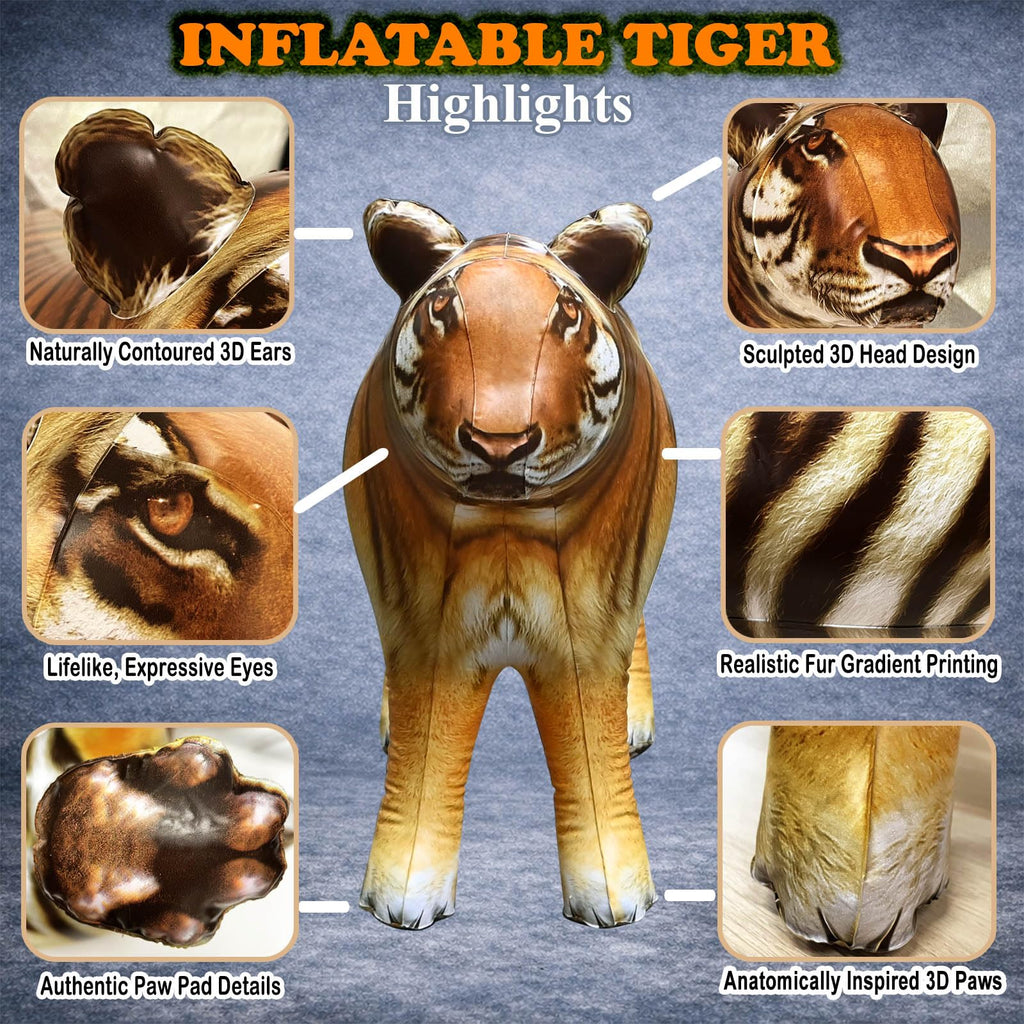 Jet Creations 40" Long Inflatable Tiger Toy, Orange-Yellow with Black Stripes, Realistic Jungle Animal Figure, Home Decor, Photo Prop, Thanksgiving Christmas Winter,Wildlife Safari Theme, 1 pc