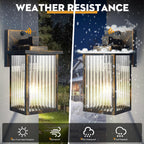 hameso 2 Pack Outdoor Wall Lights with Dusk to Dawn Sensor, Waterproof Exterior Lights for House Porch and Garage, Black Brush Gold Metal Wall Sconce with Textured Glass