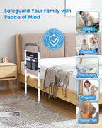 BPREINECO Bed Rails for Elderly Adults Safety, Reinforced Bed Handle Bedside Assist with Motion Sensor Light & Storage Pocket, Adjustable Bedrail Grab Bar Handrails, Stable Bed Can for Seniors, Gray