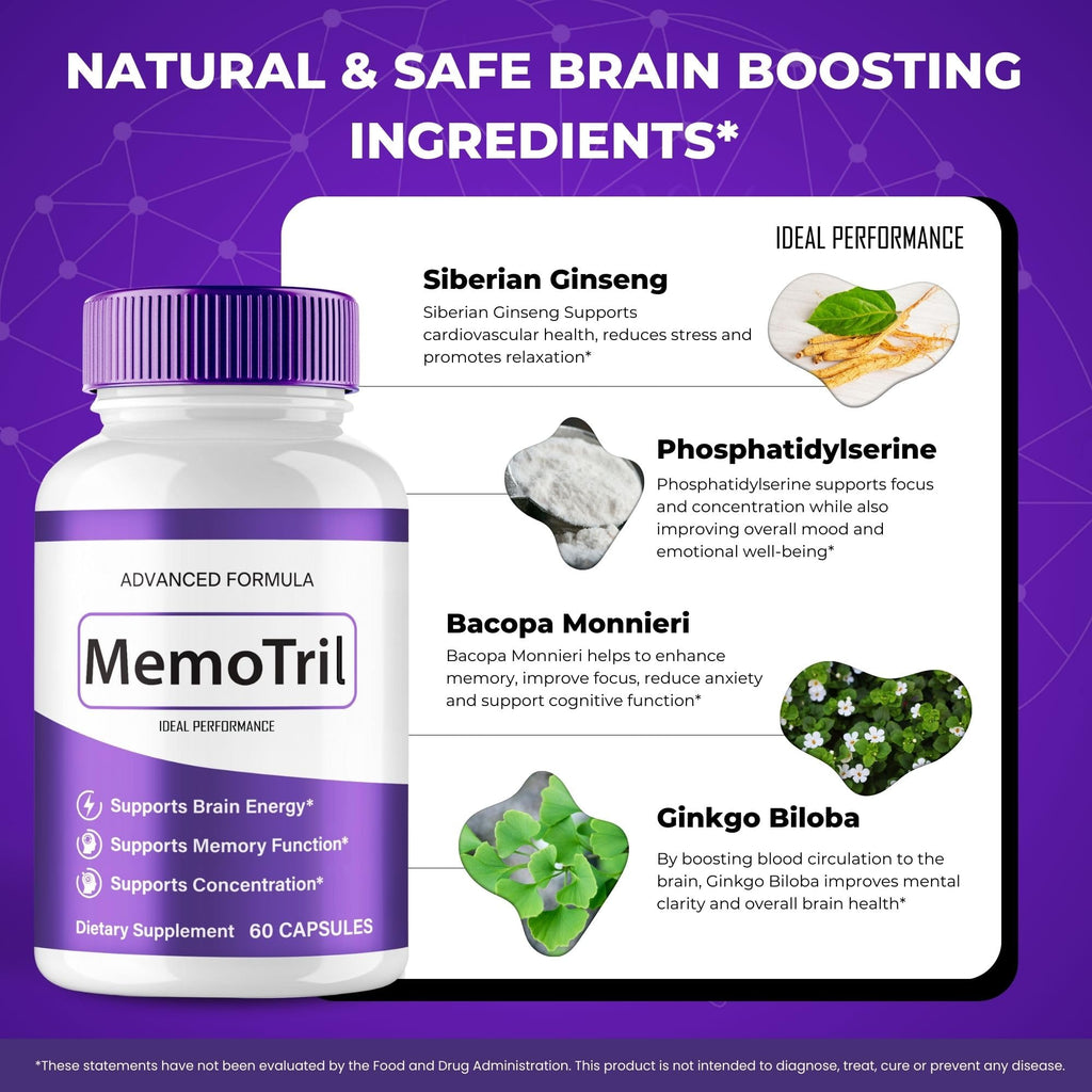 MemoTril Capsulas, Memo Tril Memory Capsules, Official Supplement for Brain Health Support - Maximum Strength, Advanced Formula Nootropic Pills, All Natural Memo Tril Capsules Reviews (2 Pack)