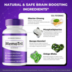 MemoTril Capsulas, Memo Tril Memory Capsules, Official Supplement for Brain Health Support - Maximum Strength, Advanced Formula Nootropic Pills, All Natural Memo Tril Capsules Reviews (5 Pack)