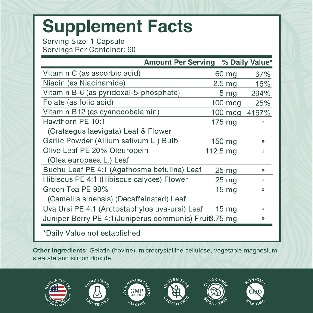 PurePremium Blood Pressure Supplements with Hawthorn Berry, Hibiscus, Garlic & Vitamin B12- Nitric Oxide Supplement for Normal Heart Health, Circulation Health & Blood Pressure Support - 90ct