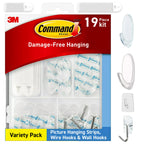 Command Clear Variety Pack, Including 8 Pairs of Picture Hangers, 4 Clear Wire Hooks and 11 Wall Hook for Hanging Home Decor, Damage-Free Hanging Up to 19 Items with Command Strips