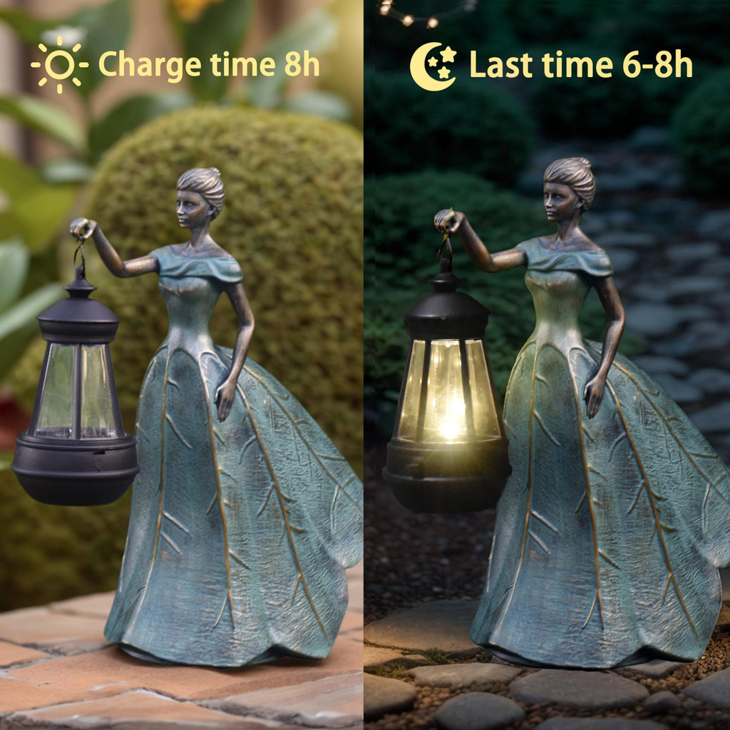 Sheaifun Fairy Garden Statue Solar Garden Decor Resin Fairy Statue with Lights Angel Fairy Decor Outdoor Yard Statues Gardening Gifts for Women 9.5x5.5x11.5 Inch
