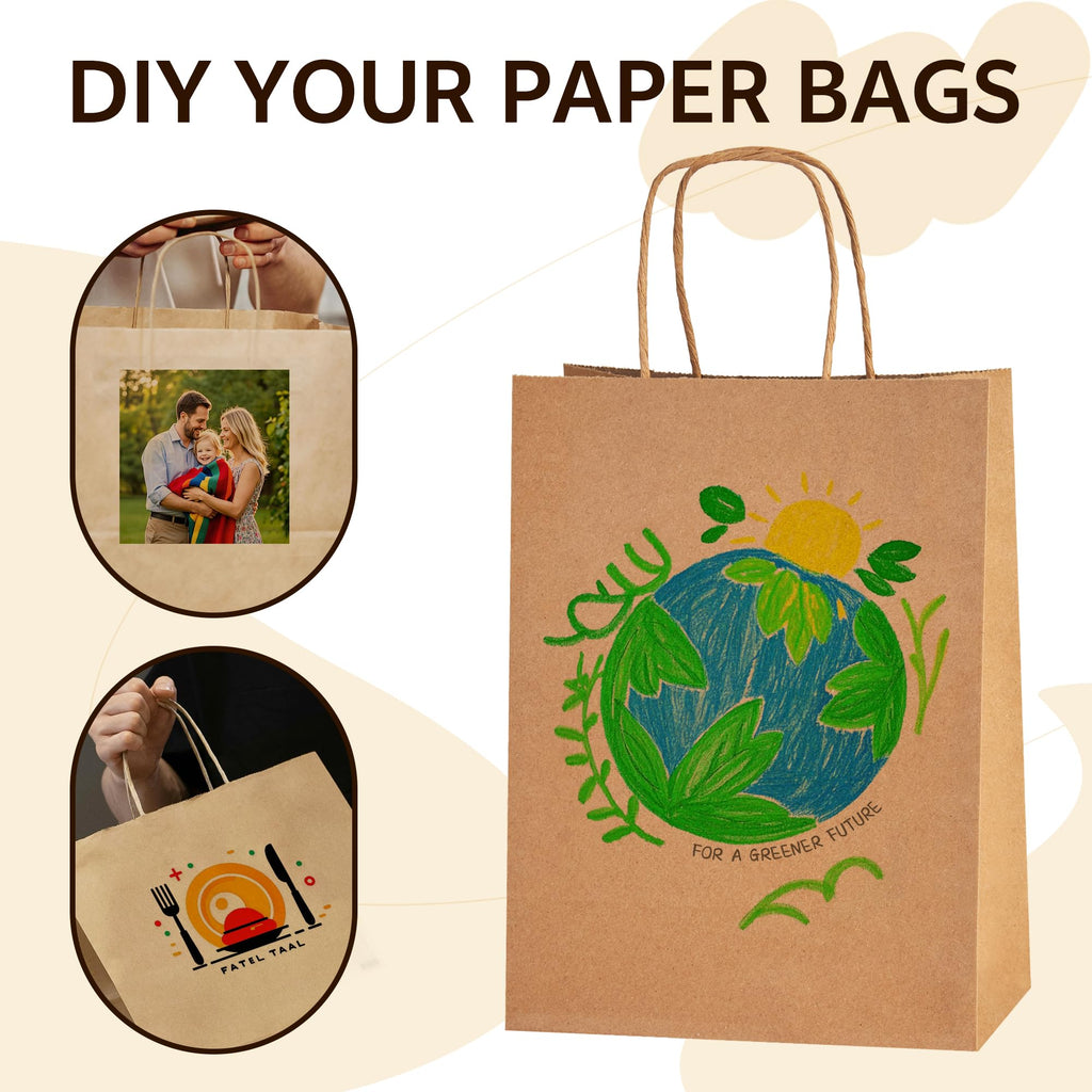YEEHAW Brown Paper Bags with Handles Bulk 5.8"x3.2"x8.25" 100Pcs Gift Bags Small Size, Brown Gift Bag with Handles for Retail, Party, Shopping, Merchandise