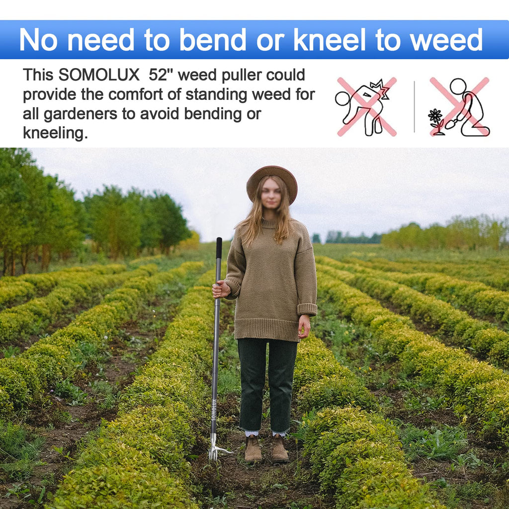 SOMOLUX 52'' Weed Puller Stand-up Weeder Weeding Tool for Gardening Heavy-duty Stainless Steel Claw with Long Metal Handle Weed Remove Tool for Lawn/Yard and Garden without Bending or Kneeling