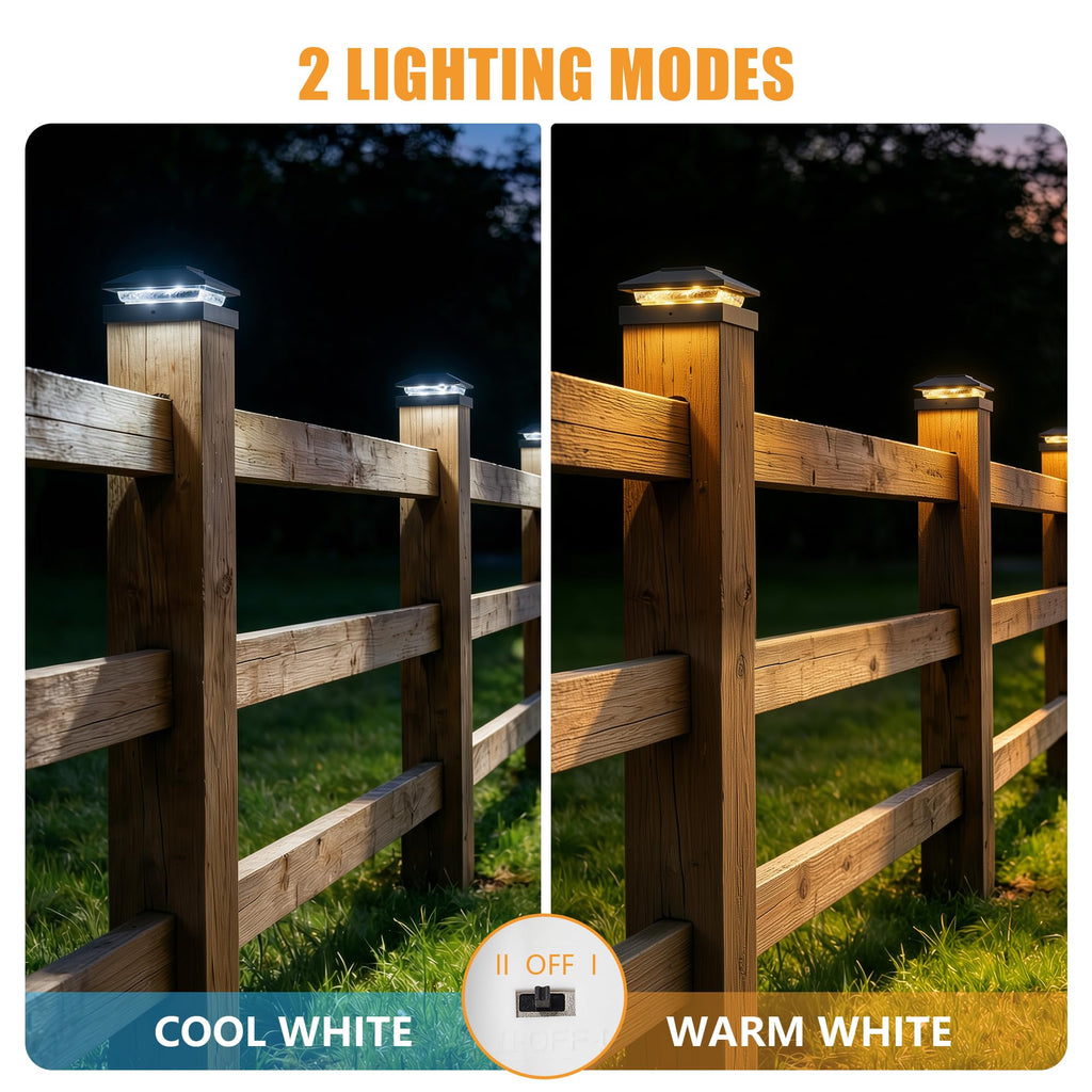 4x4 Solar Post Cap Lights 4-Pack, Dual Color LED Lights for Wood/Vinyl Post