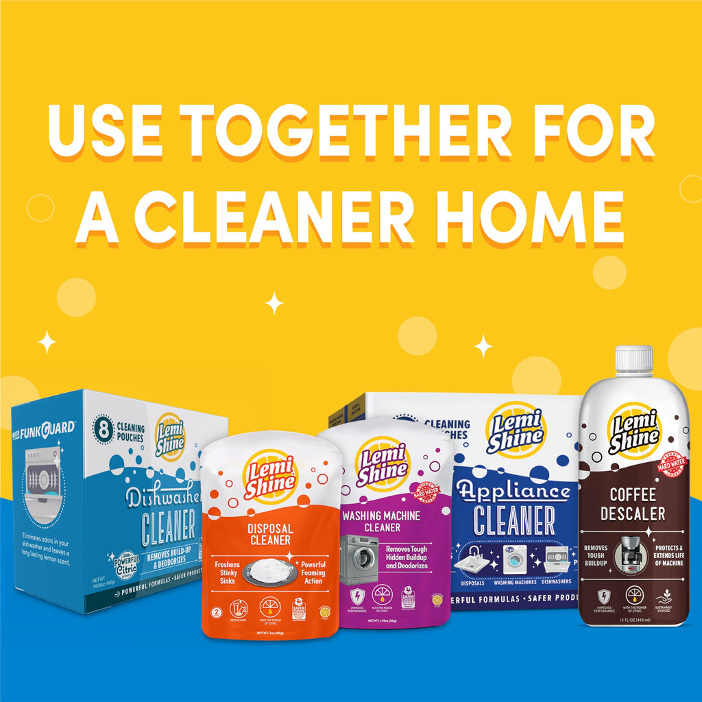 Lemi Shine Natural Dishwasher Cleaner - Hard Water Citric Acid Cleaning Powder - Lemon Scented Eco-Friendly Dishwasher Cleaner & Deodorizer - 14.08 oz (8 Pack)