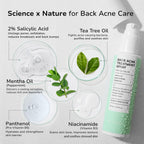 BellamiLuxx Back and Body Acne Treatment Spray: 2% Salicylic Acid & Tea Tree Oil Bacne Spray for Clear, Soothe & Moisturize - Effective for Men, Women, Teens with Back, Shoulder, Arm, and Chest Acne