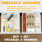 SpaceAid Bamboo Drawer Dividers with Inserts and Labels, Kitchen Adjustable Drawer Organizers, Expandable Organization for Home, Office, Dressers, 4 Dividers with 9 Inserts (17"-22" Natural)