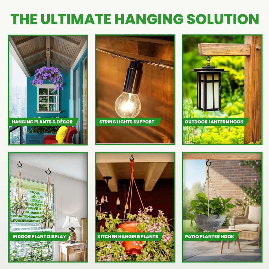 Etoolia 12 Pcs Ceiling Q Hanger Hooks for Hanging Plants 2.2inches Black