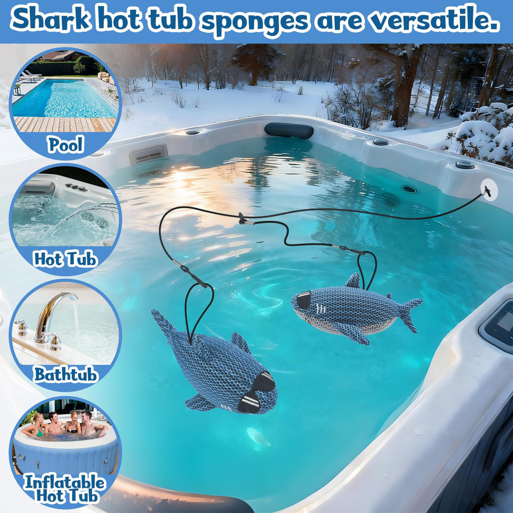 ZYIDBNG Shark Hot Tub Scum Absorber Reusable Washable Hot Tub Sponge Scum Absorber for Spa Hot Tub Oil Scum Absorber Spa Accessories for Adults (2 Pack, Shark)