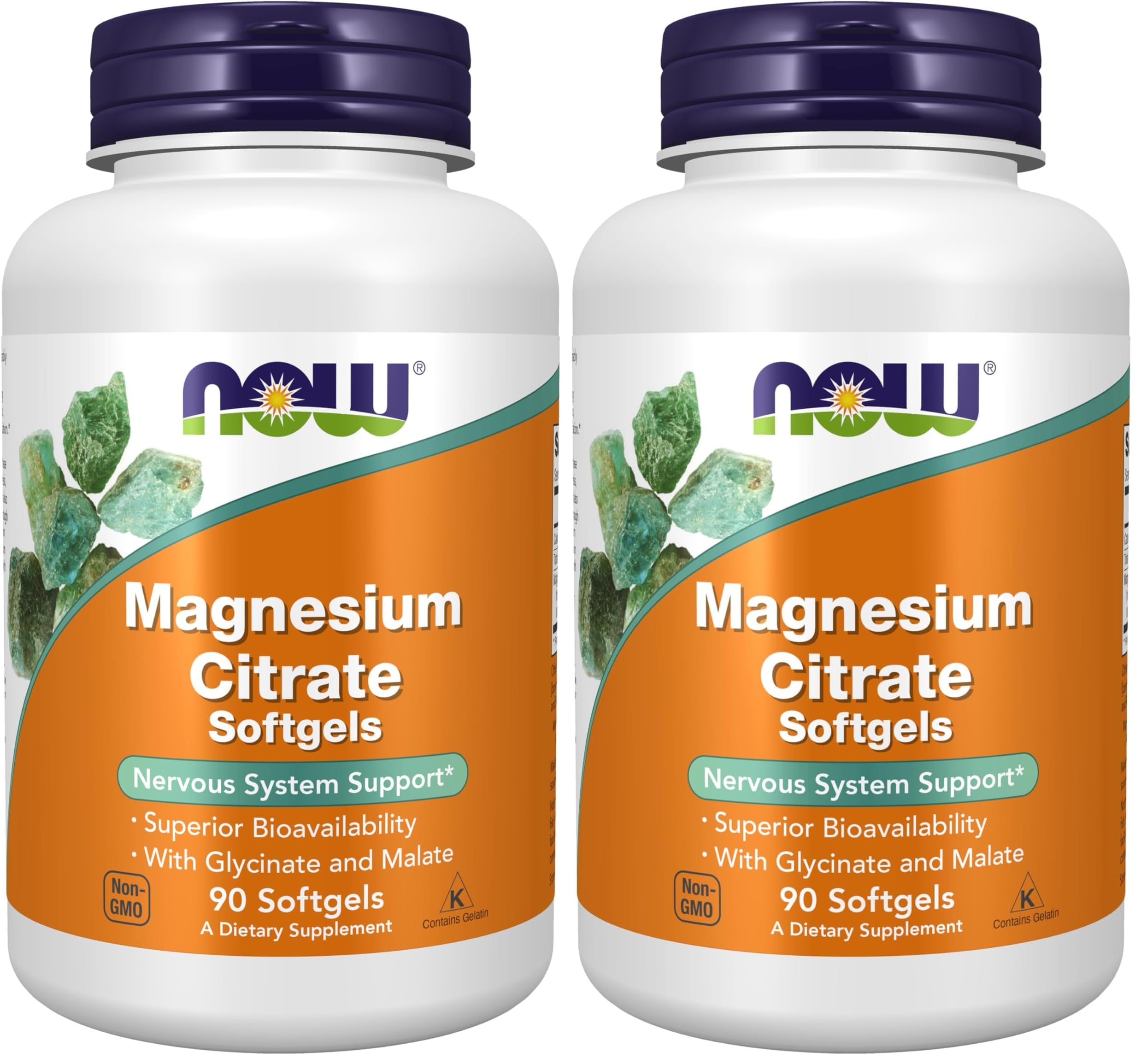 NOW Foods Supplements, Magnesium Citrate, with Glycinate & Malate, Nervous System Support*, 90 Softgels, (Pack of 2)