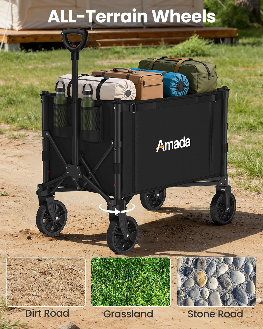 120L Wagons Carts Foldable, Collapsible Wagon Cart with 220 lbs Max Load and Expandable Storage, Heavy-Duty Foldable Wagon Cart with Wheels for Groceries, Shopping, Sport, Beach, Garden and Camping