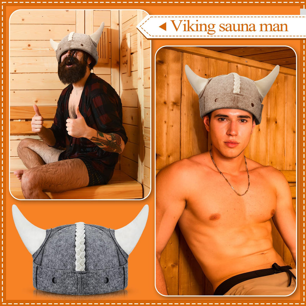 JaGely 2 Pcs Sauna Hat Viking Russian Banya Wool Sauna Cap for Women Men Finnish Ukraine Bath Accessories Gray and White