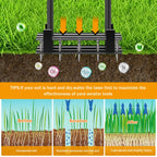Aerator Lawn Tool - 2-in-1 Reinforced Heavy Duty Manual Lawn Aerator with 15 Spikes, Automatic Dirt and Leaf Clean Design, Adjustable T-Handle (Gloss Black)