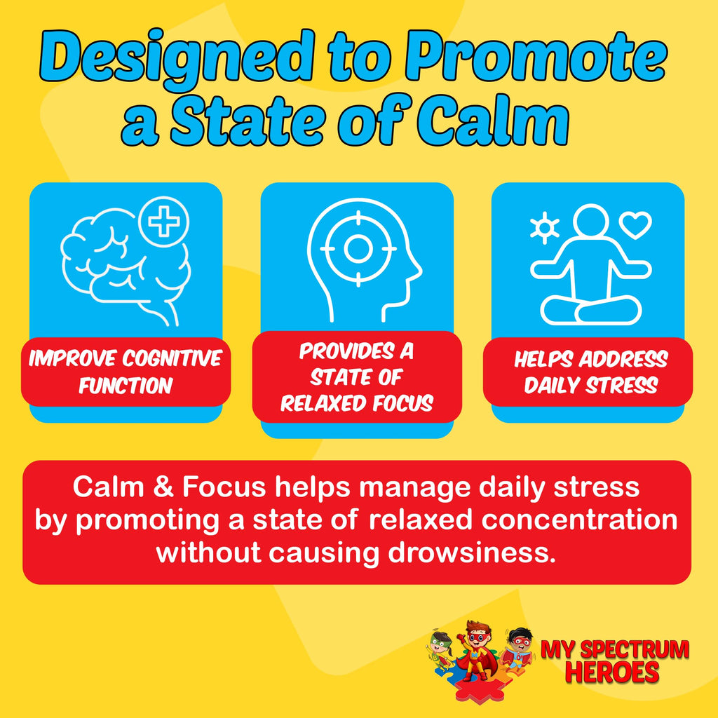 My Spectrum Heroes Calm & Focus Supplement Drops - Brain Support with L-theanine, GABA, Huperzine A - Enhance Focus for Kids or Adults - Boost Concentration for Kids & Teens - 2.02 FL oz. (60 ml)