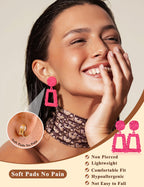 JeryWe 9 Pairs Clip on Earrings for Women Fashion Rattan Acrylic Tassel Drop Dangle Earrings Set Lightweight Geometric Statement Bohemian Clip Earrings for Non Piercied Pink