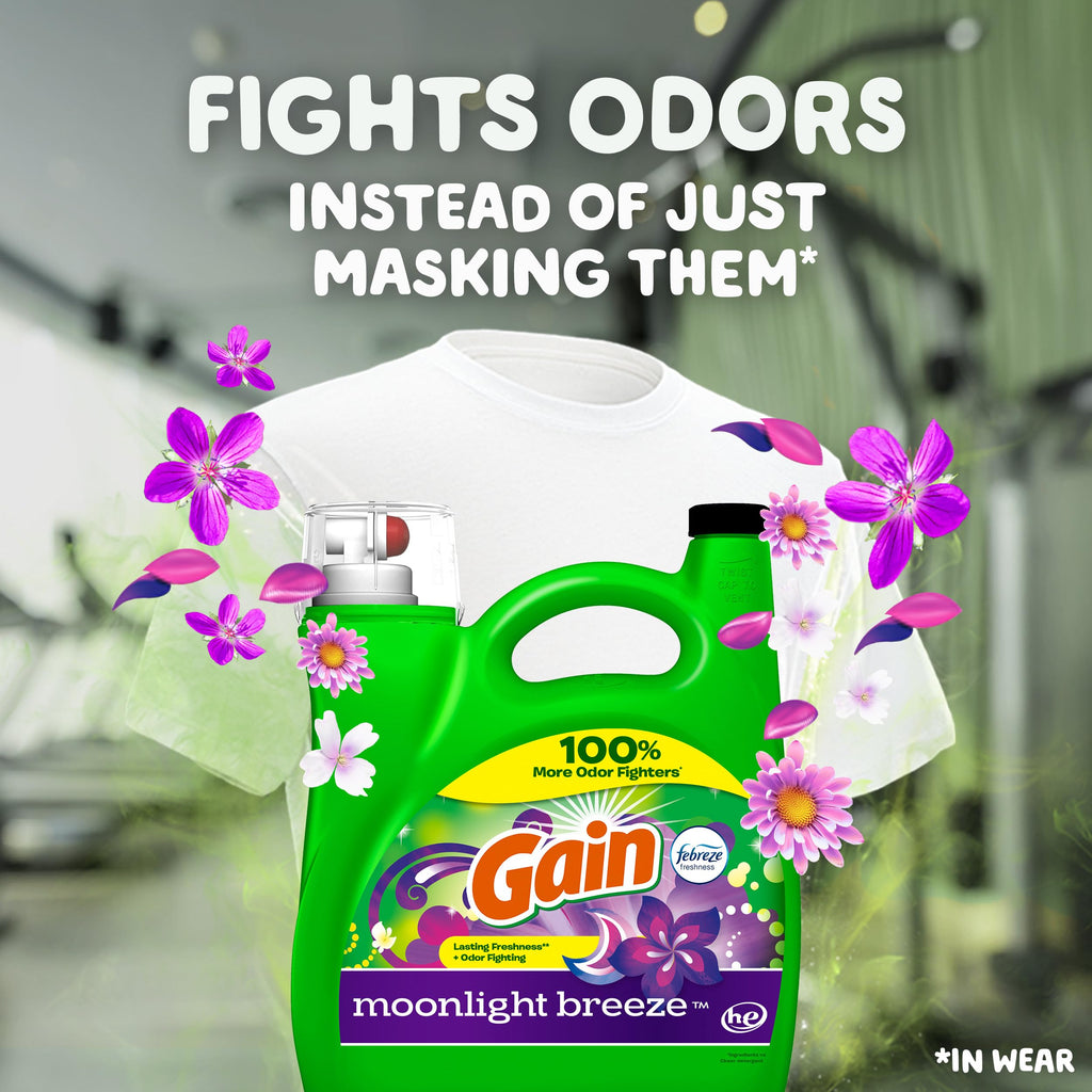 Gain Liquid Laundry Detergent, Moonlight Breeze Scent, 194 fl oz, 134 Loads, Freshness + Odor Fighting, Laundry Detergent Liquid Soap, HE Compatible