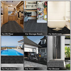 RITOLLO Modular Interlocking Cushion Drainage Floor Tiles, 16-Pack 11.8"x11.8" PVC Raised Non-Slip Interlocking Mats with Drain Holes for Deck, Pool, Garage, Shower, Patio, Bathroom, Sauna, Yard