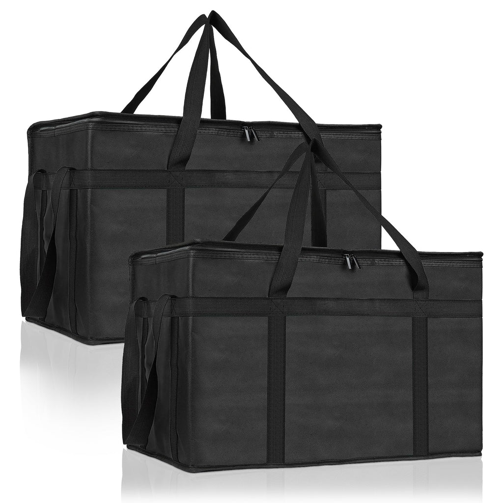 PEASUG 2PCS Insulated Bags for Food Delivery, XXXL Pizza Delivery Bags, Large Capacity Cooler Bag Keep Food Warm for Grocery Shopping and Catering, Foldable, Heavy-Duty (Black)