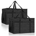 PEASUG 2PCS Insulated Bags for Food Delivery, XXXL Pizza Delivery Bags, Large Capacity Cooler Bag Keep Food Warm for Grocery Shopping and Catering, Foldable, Heavy-Duty (Black)